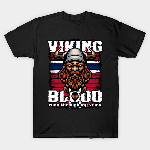 Viking Blood Runs Through My Veins Norway Vikings T-Shirt by RadStar